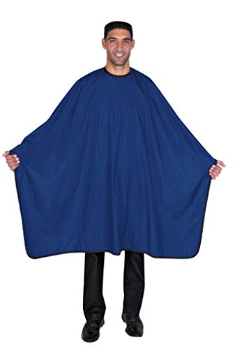 Betty Dain Premier Barber Cutting/Styling Cape, Black Trim Piping, High-end Look, Soft, Lightweight, Water Resistant Nylon, Repels Hair, Snap Closure at Neck, Generous 54 x 60 inch Size, Navy