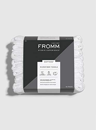 Fromm Softees Microfiber Towels – 10 Pack – Fast Drying Towel for Hair, Hands, Face – Use at Home, Salon, Spa, Barber, as Car Cleaning Rag – 16” x 29”, Extra Durable & Absorbent, White, 45048