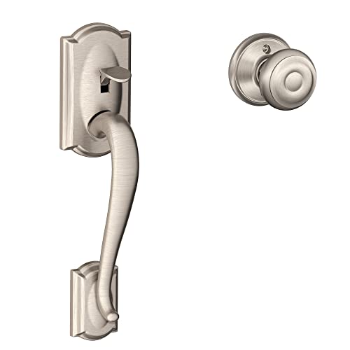 Schlage FE285 CAM 619 GEO Camelot Front Entry Handleset with Georgian Knob Lower Half Grip, Standard Interior Trim, Satin Nickel