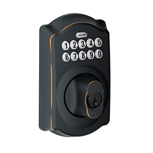 Schlage BE365 V CAM 716 Camelot Keypad Deadbolt Electronic Keyless Entry Lock, Aged Bronze