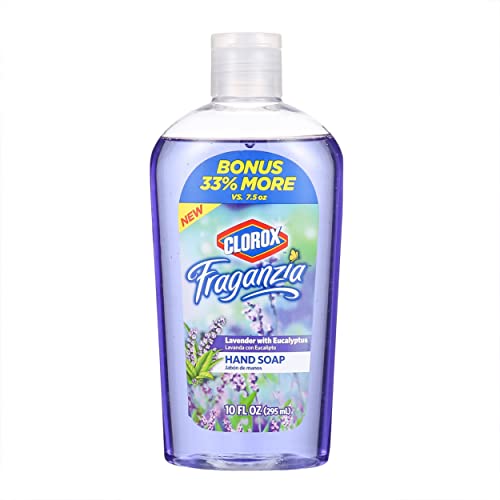 Clorox Fraganzia Liquid Hand Soap Lavender with Eucalyptus, 10 oz (295 mL) | Flip Cap Hand Soap with 33% More Soap, Bonus Value Size Fraganzia Hand Washing Liquid Soap