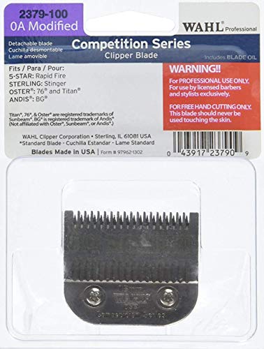 Wahl Professional Competition Series 0A Modified Clipper Blade - 2379-100 - Fits 5 Star Rapid Fire, Sterling Stinger, Oster 76 and Titan, and Andis BG Clippers.