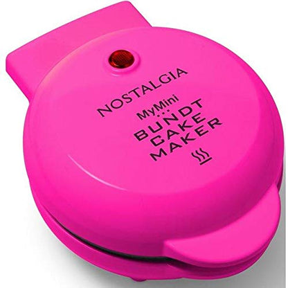 Nostalgia My Mini Lava & Bundt cake maker, compact size for dorm rooms or small kitchens, Make mini muffins (Pink)