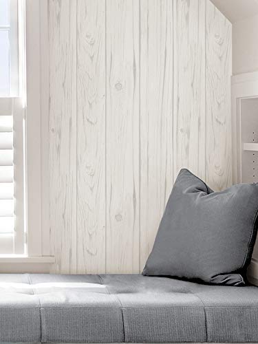 InHome NH3551 Barnwood Peel Stick Wallpaper, White & Off-White