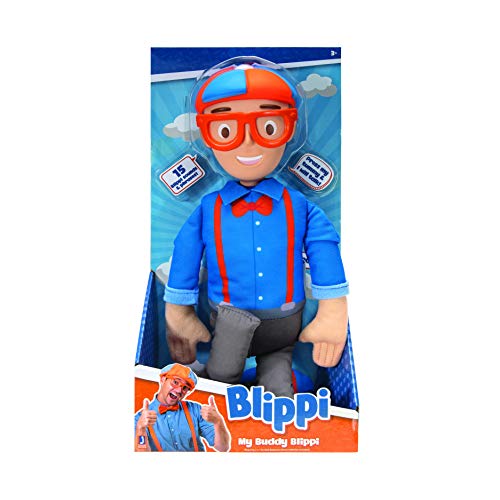 Blippi BLP0013 Bendable Plush Doll, 16” Tall Featuring SFX-Squeeze The Belly to Hear Classic catchphrases-Fun, Educational Toys for Babies, Toddlers, and Young Kids