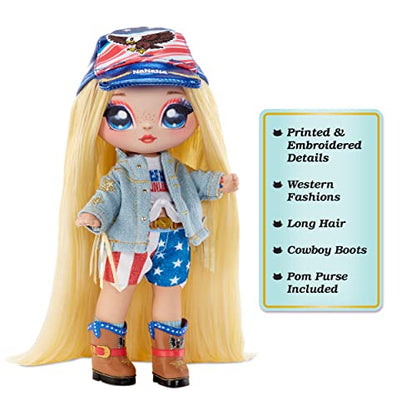 Na! Na! Na! Surprise Glam Series 2 Erika Featherton - Patriotic Eagle-Inspired 7.5" Fashion Doll with Blonde Hair and Metallic Clip-on Eagle Purse, 2-in-1 Gift, Toy for Kids Ages 5 6 7 8+ Years