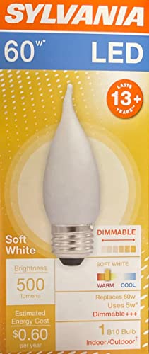 Sylvania LED B10 Chandelier Light Bulb, 60 watt Equivalent, 500 lumens, Medium Base, Dimmable, Soft White