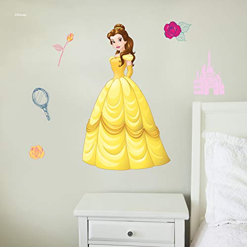 Disney Princess Wall Decals - Belle Beauty and The Beast Stickers Wall Decals with 3D Augmented Reality Interaction - Princess Wall Decals for Girls Bedroom - Measures 18" Wide and 30" Tall