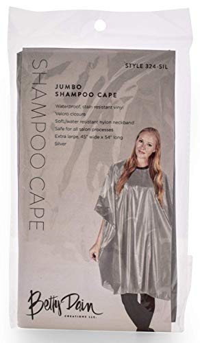 Betty Dain Jumbo Shampoo Cape, Durable, Waterproof, Stain-resistant Vinyl, Oversized Dimensions, Convenient Touch-and-close Fastener or Hook-on Closure, 45 inches wide x 54 inches long, Silver