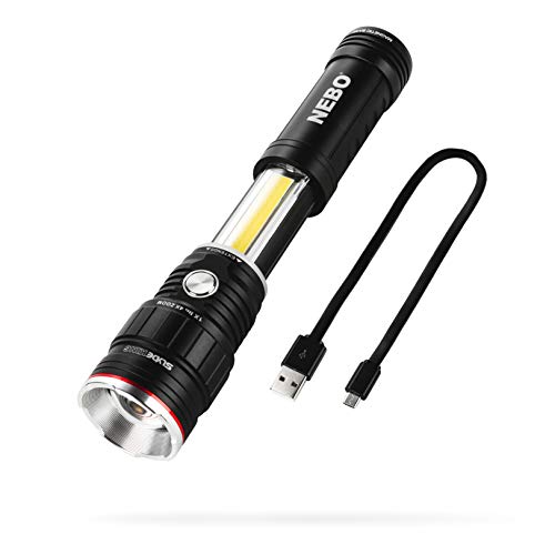 500 Lumen COB LED Work-Light and Flashlight, Red Light Mode and Red Flashing Light Mode, 4x Adjustable Zoom, Magnetic Base, No Need to Buy Batteries SLYDE KING is Rechargeable - NEBO 6726 Slyde King