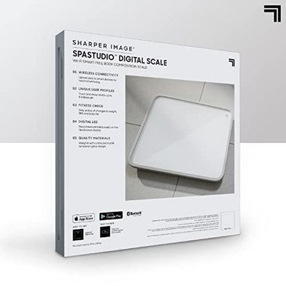 SHARPER IMAGE SPASTUDIO Digital WiFi Bathroom Scale, Oversized 12" x 14" Design, Companion App, Health & Fitness Tracker for Weight, Body Fat & BMI, Android & iOS Compatible, 8 User Health Profiles