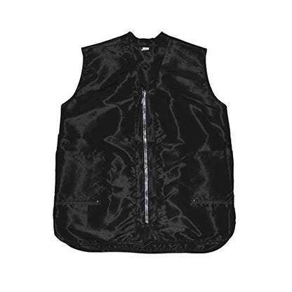 Betty Dain Glitz Rhinestone Zipper Salon Stylist Vest, Rhinestone Closure and Iridescent Fabric, V-Neckline, Adjustable Belt, Pockets with Zippered Bottoms, Water Resistant Lightweight, Black, L