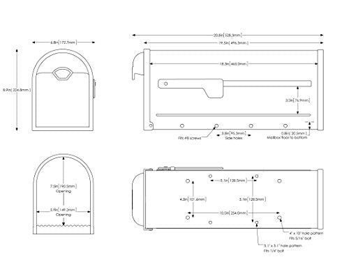 Architectural Mailboxes 8830B-10 Winston Nickel Flag Post Mount Mailbox, Medium, Black