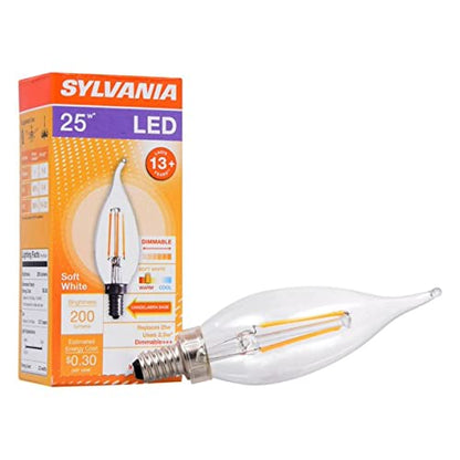 Sylvania LED B10 Light Bulb, 25 watt Equivalent, Candelabra Base, Dimmable, Soft White, 200 lumens