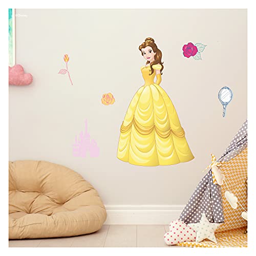 Disney Princess Wall Decals - Belle Beauty and The Beast Stickers Wall Decals with 3D Augmented Reality Interaction - Princess Wall Decals for Girls Bedroom - Measures 18" Wide and 30" Tall