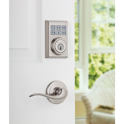 Kwikset 909 Contemporary SmartCode Electronic Deadbolt featuring SmartKey in Satin Nickel