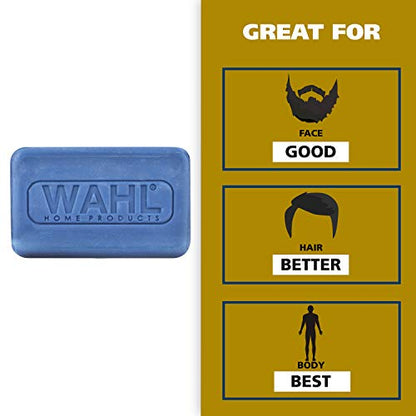 Wahl Exfoliating & Moisturizing Face & Body Soap Bar with a Rich, Soft Lather for Shaving, Showering & Facial Cleansing for Men - Model 805614