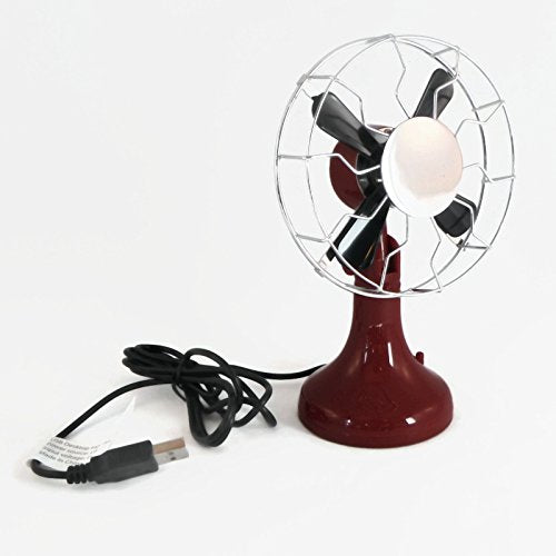 Retro USB Desktop Fan Adjustable Angle Burgundy Red Base