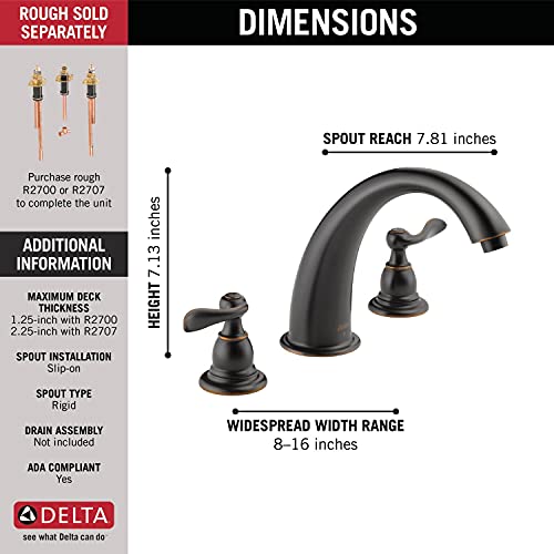 Delta Faucet Windemere 2-Handle Widespread Roman Tub Faucet Trim Kit, Deck-Mount, Oil Rubbed Bronze BT2796-OB (Valve Not Included)