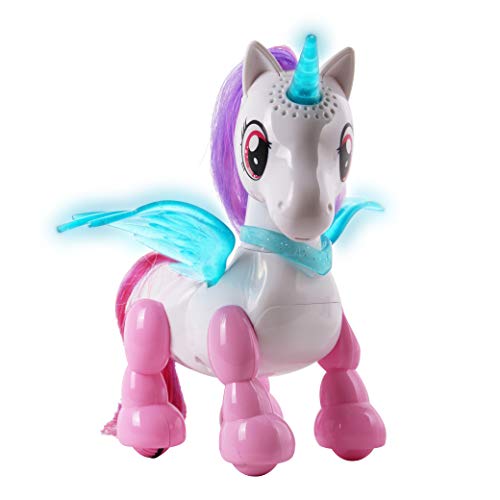 NKOK USB PetBotz - Robo Unicorn, Rechargeable, Miniature, Interactive pet Robot, Lights up, Sound Activated, Makes Noises on Command, Comes with Necklace and Hair Brush, USB Charger Included