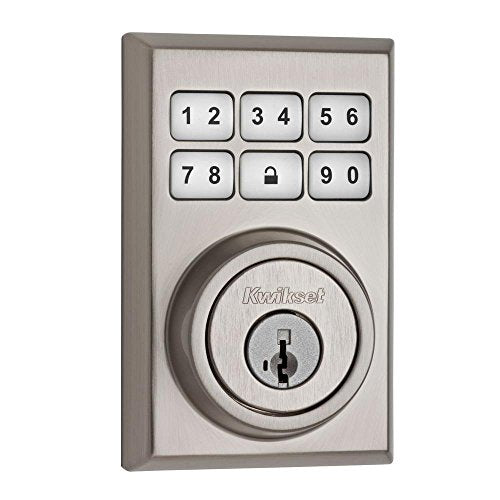 Kwikset 909 Contemporary SmartCode Electronic Deadbolt featuring SmartKey in Satin Nickel