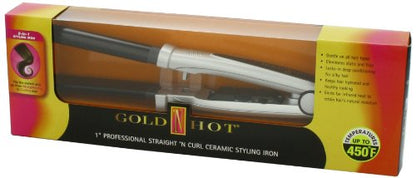 Gold 'N Hot Professional Ceramic Straight 'N Curl Styling Iron, 1 Inch GH2170