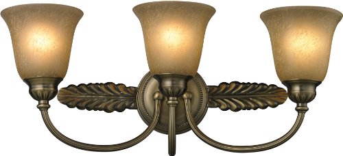 Elk 11425/3 24 by 10-Inch Ventura 3-Light Bathbar with Caramel Amber Glass Shade, Antique Brass Finish