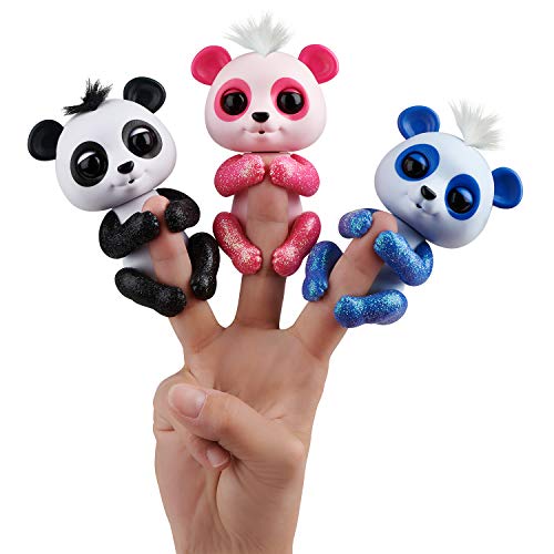 WowWee Fingerlings Glitter Panda - Archie (Blue) - Interactive Collectible Baby Pet