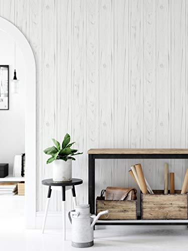 InHome NH3551 Barnwood Peel Stick Wallpaper, White & Off-White