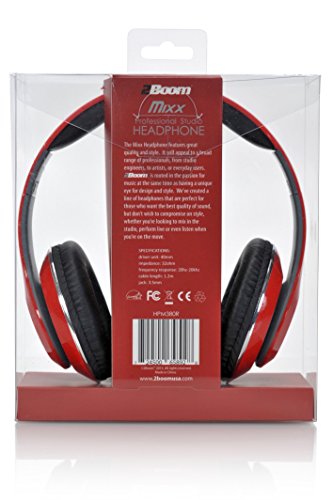 2BOOM MIXX Professional Over Ear Studio Foldable Digital Stereo Bass Wired Headphone Red