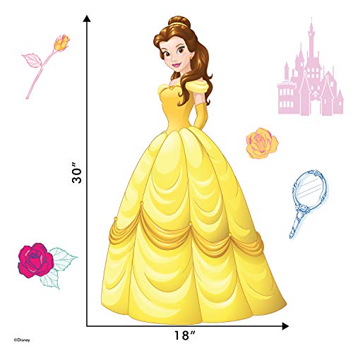 Disney Princess Wall Decals - Belle Beauty and The Beast Stickers Wall Decals with 3D Augmented Reality Interaction - Princess Wall Decals for Girls Bedroom - Measures 18" Wide and 30" Tall