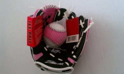 Easton Girl's 9.5" Tee Ball Z-Flex Mitt - EKP9500 GB-P - Black w/ Pink & White - Includes Matching 9" Ball