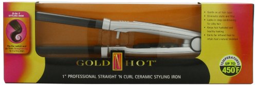 Gold 'N Hot Professional Ceramic Straight 'N Curl Styling Iron, 1 Inch GH2170