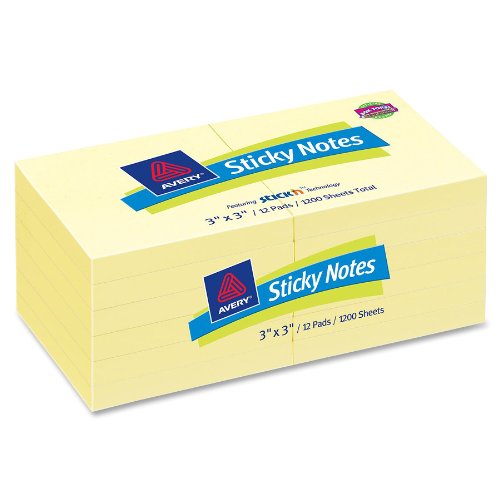 Avery Sticky Notes, 3 x 3 Inches, Pastel Yellow, 1200 Sheets (22633)