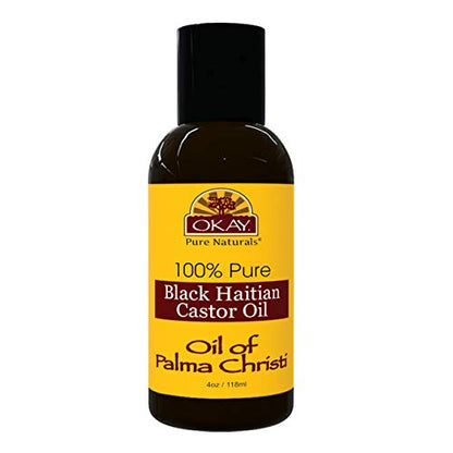 OKAY | 100% Pure Black Haitian Castor Oil | For All Hair Textures & Skin Types | Grow Healthy Hair - Treat Skin Conditions | Oil of Palma Christi | All Natural | 4 Oz