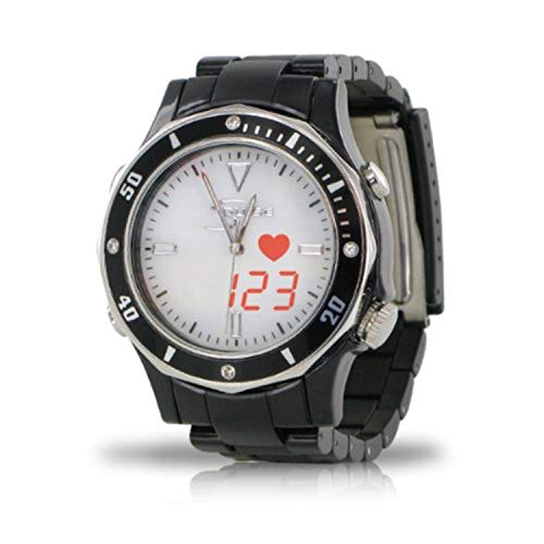 Fashion S-Pulse Heart Rate and Dual Time Zone Watch with Large LED Readout (Mens, Black)