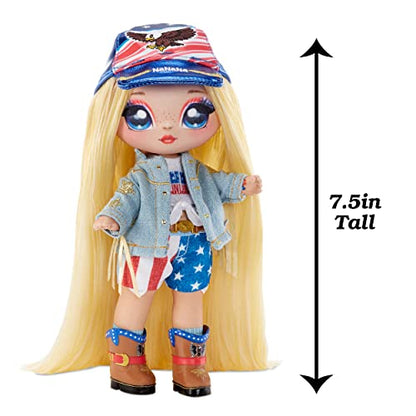 Na! Na! Na! Surprise Glam Series 2 Erika Featherton - Patriotic Eagle-Inspired 7.5" Fashion Doll with Blonde Hair and Metallic Clip-on Eagle Purse, 2-in-1 Gift, Toy for Kids Ages 5 6 7 8+ Years