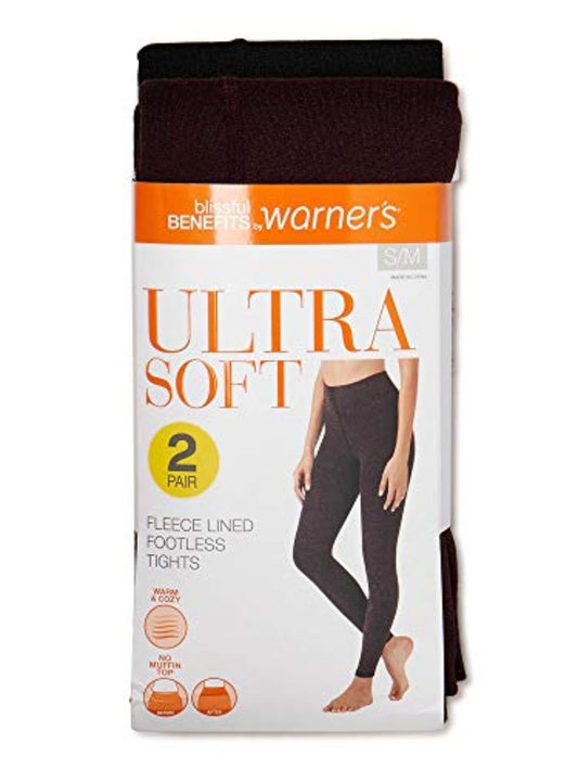 Blissful Benefits by Warner's Women's Footless Fleece Lined Tights, 2 Pack (Black Heather, L/XL)