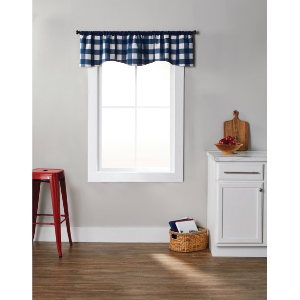 Better Homes & Gardens Checks N Solids 3-Piece Kitchen Window Curtains