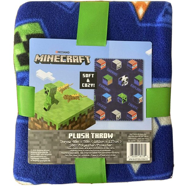 Mojang Minecraft Blue Plush Blanket 40" x 50" Fleece Throw Soft & Cozy