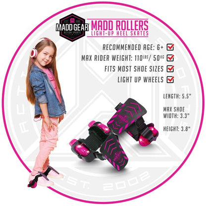 Madd Gear – Madd Rollers – Light-Up Heel Skates – Suits Ages 6+ - Max Rider Weight 110lbs