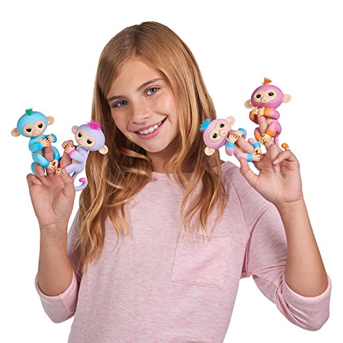 WowWee Fingerlings 2Tone Monkey - Candi (Pink with Blue Accents) - Interactive Baby Pet (3722)