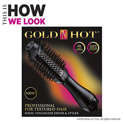 Gold N Hot Professional One-Step Hair Dryer & Volumizer Hot Air Brush, Black