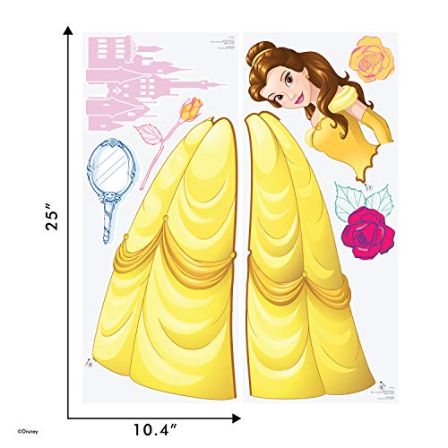 Disney Princess Wall Decals - Belle Beauty and The Beast Stickers Wall Decals with 3D Augmented Reality Interaction - Princess Wall Decals for Girls Bedroom - Measures 18" Wide and 30" Tall