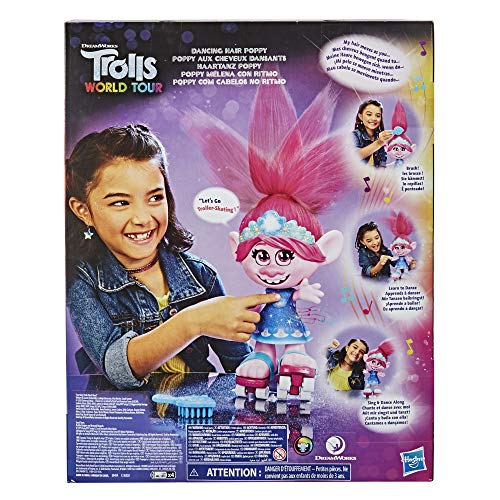 Trolls DreamWorks World Tour Dancing Hair Poppy Interactive Talking Singing Doll with Moving Hair, Toy for Girls and Boys 4 Years and Up