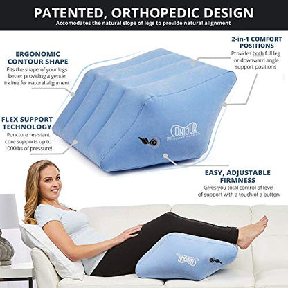 Contour 2-in1 Inflatable Leg & Knee Relief Support Cushion - Wedge Pillow Gently Elevates Legs to Relax Muscles & Comfort Swelling