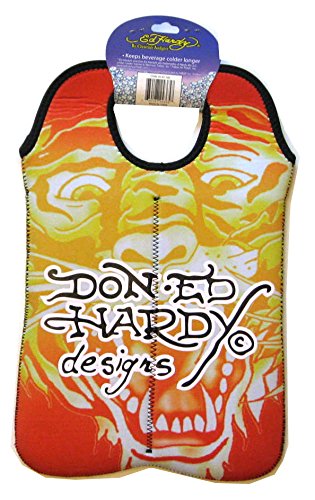 Ed Hardy Designs By Christian Audigier Neoprene 2 Bottle Wine Beverage Tote (Tiger Flame)