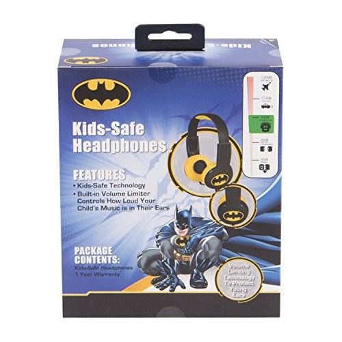 Batman Kids Safe Over The Ear Headphones HP2-03082 | Kids Headphones, Volume Limiter for Developing Ears, 3.5MM Stereo Jack, Recommended for Ages 3-9, by Sakar