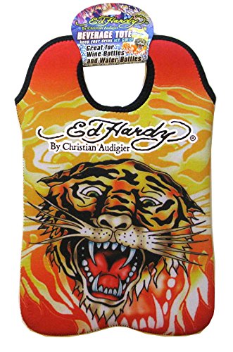 Ed Hardy Designs By Christian Audigier Neoprene 2 Bottle Wine Beverage Tote (Tiger Flame)