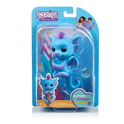 WowWee Fingerlings - Glitter Dragon - Tara (Blue with Purple) - Interactive Baby Collectible Pet - by